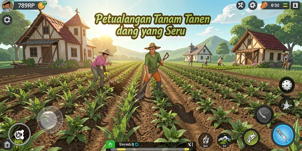 Screenshot gameplay 789RP menunjukkan aktivitas bertani yang seru dan interaktif.