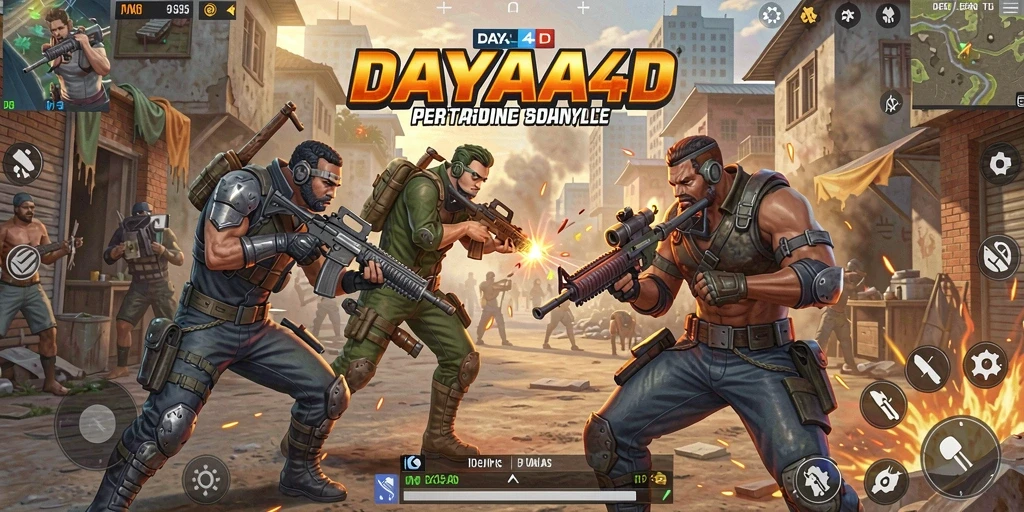 Screenshot dari gameplay DAYA4D yang mendebarkan di medan perang.