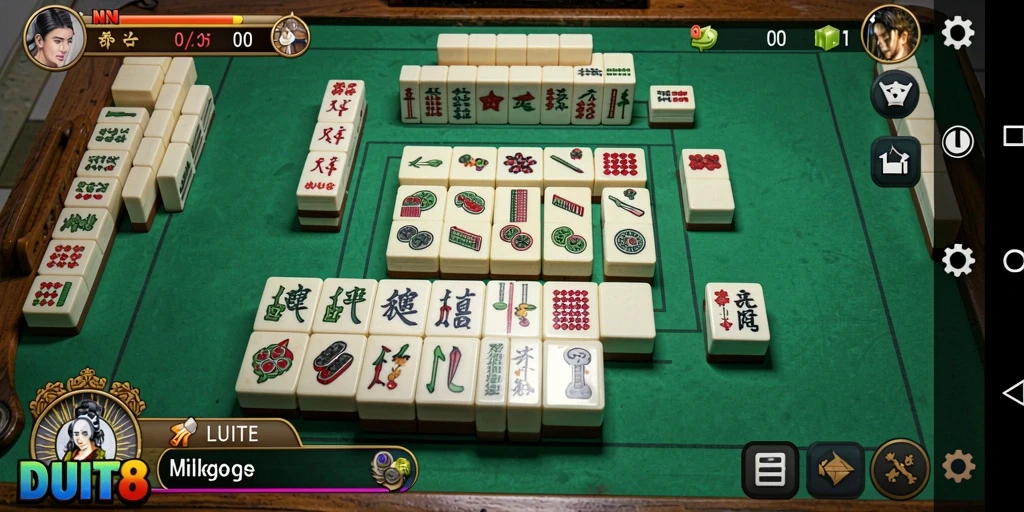 Screenshot gameplay DUIT8 yang menunjukkan ubin Mahjong yang menarik.