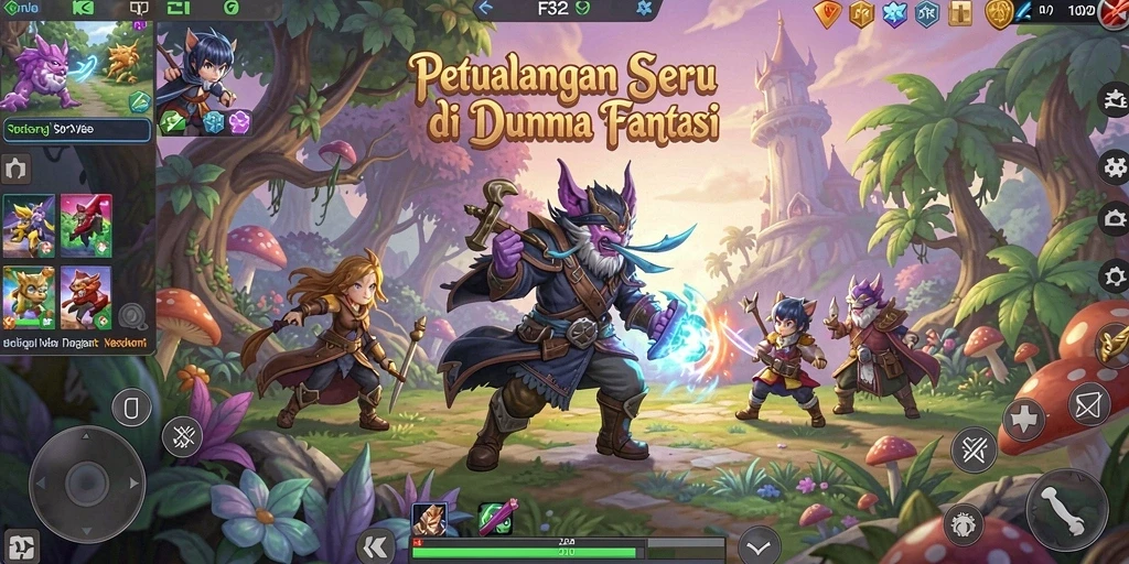Tangkapan layar menampilkan karakter menjelajahi dunia petualangan yang menakjubkan.