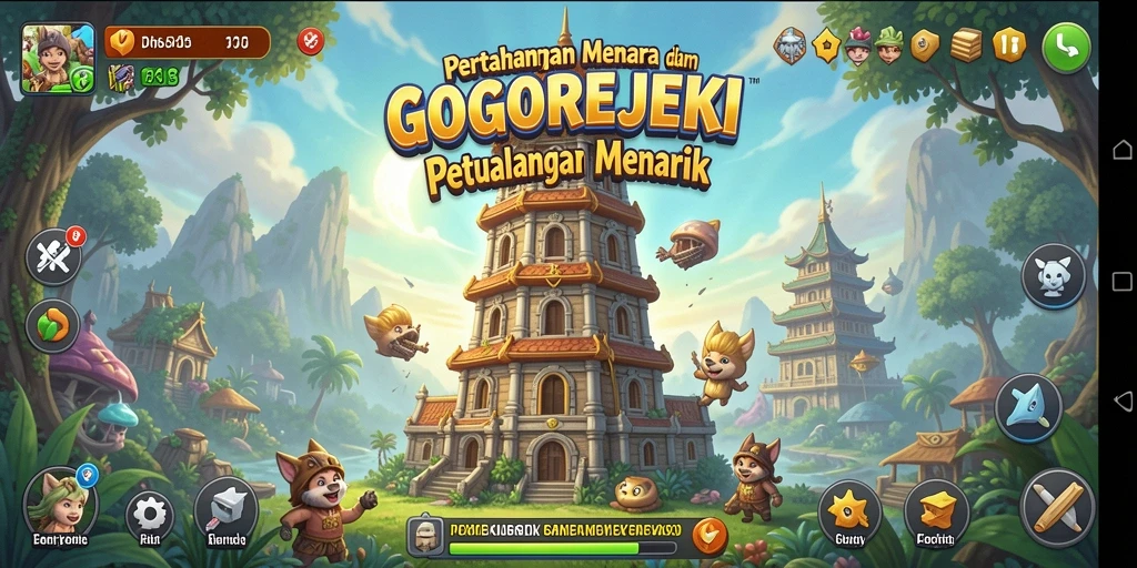 Tangkapan layar menunjukkan gameplay seru GOGOREJEKI dalam mode Tower Defense.