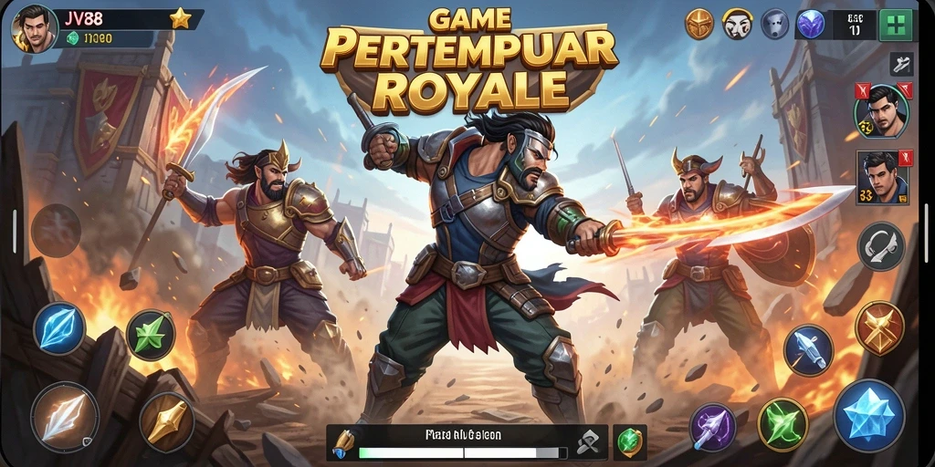 Tampilan aksi mendebarkan dalam gameplay Battle Royale JV88.