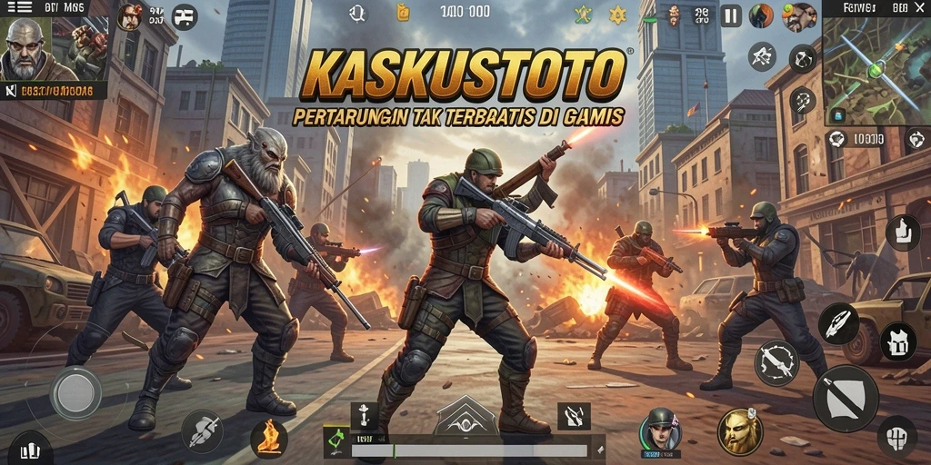 Gameplay KASKUSTOTO menunjukkan pertarungan seru dan dinamis antar karakter.