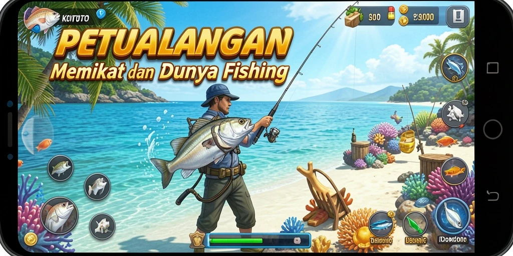Tampilan gameplay KOITOTO dengan aksi memancing yang seru.