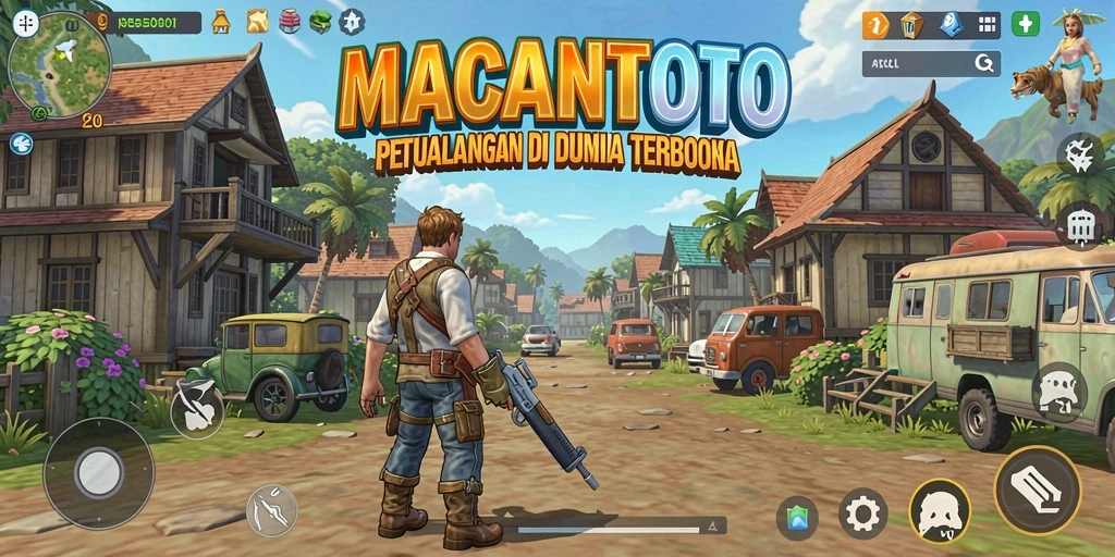 Tangkapan layar dari gameplay <strong>MACANTOTO</strong> yang menunjukkan dunia terbuka yang luas.