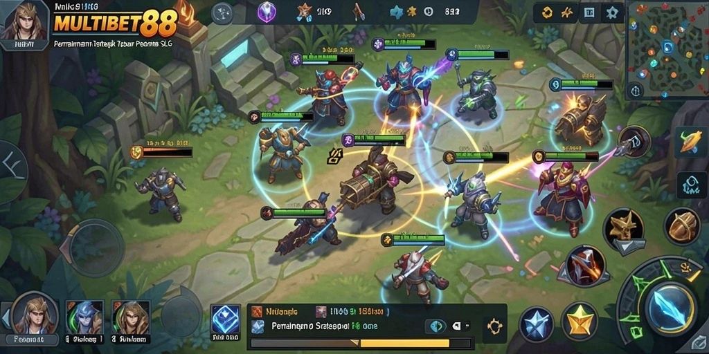 Screenshot gameplay SLG yang menampilkan strategi dan pertarungan.