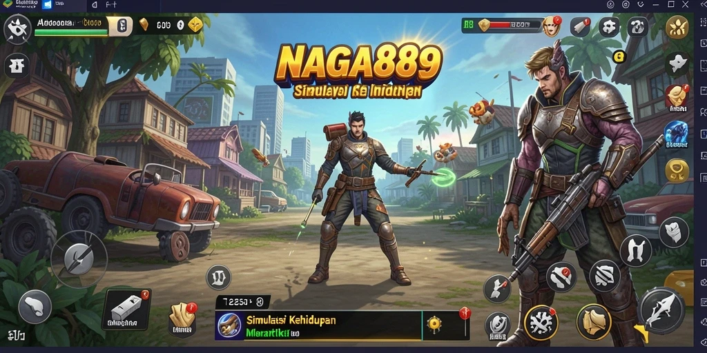 Screenshot utama NAGA889 menampilkan pemain menjelajahi dunia simulasi yang interaktif.