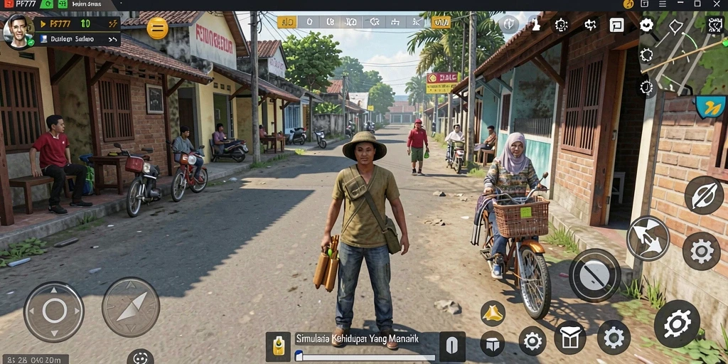 Tampilan gameplay menarik dari PF777 yang menunjukkan simulasi kehidupan yang kaya.