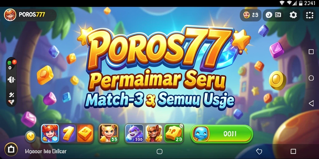 Tampilan permainan <strong>POROS77</strong> dengan gameplay match-3 yang seru.