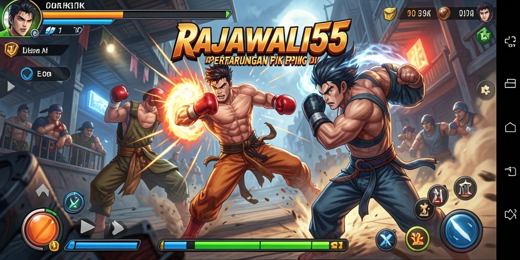 Tampilan gameplay seru dengan pertarungan intens di RAJAWALI55.