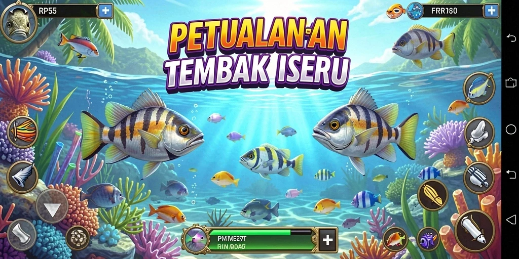 Screenshot gameplay RP55 menampilkan aksi menembak ikan yang seru.