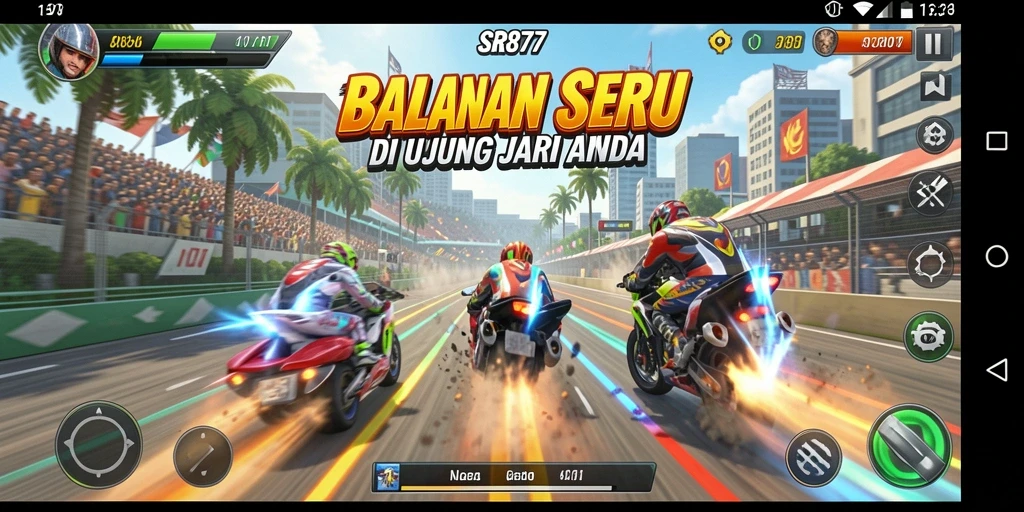 Tampilan gameplay seru dari SR877 dengan mobil balap yang cepat.