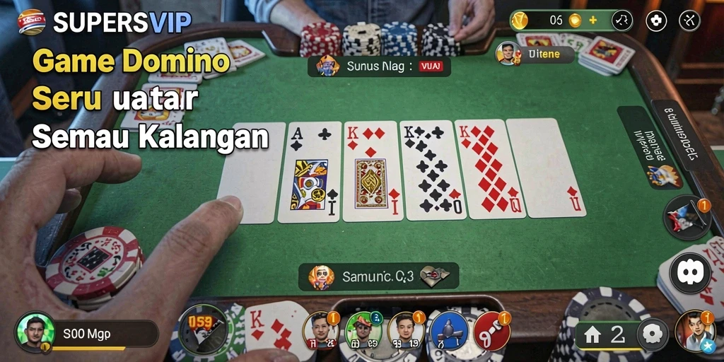 Tangkapan layar gameplay SUPERSVIP yang menampilkan keseruan permainan domino.