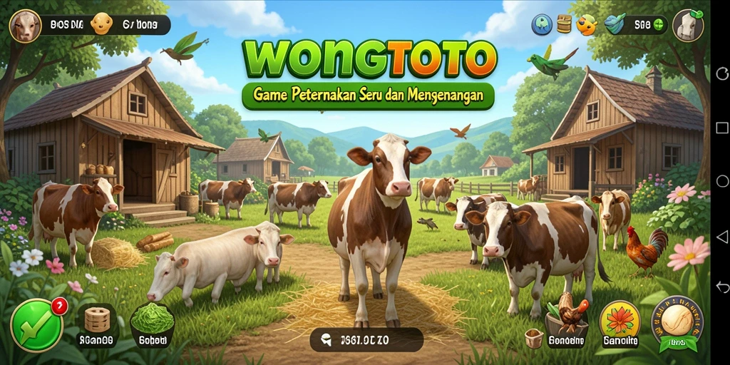 Screenshot gameplay WONGTOTO yang menunjukkan aktivitas bertani dan beternak.